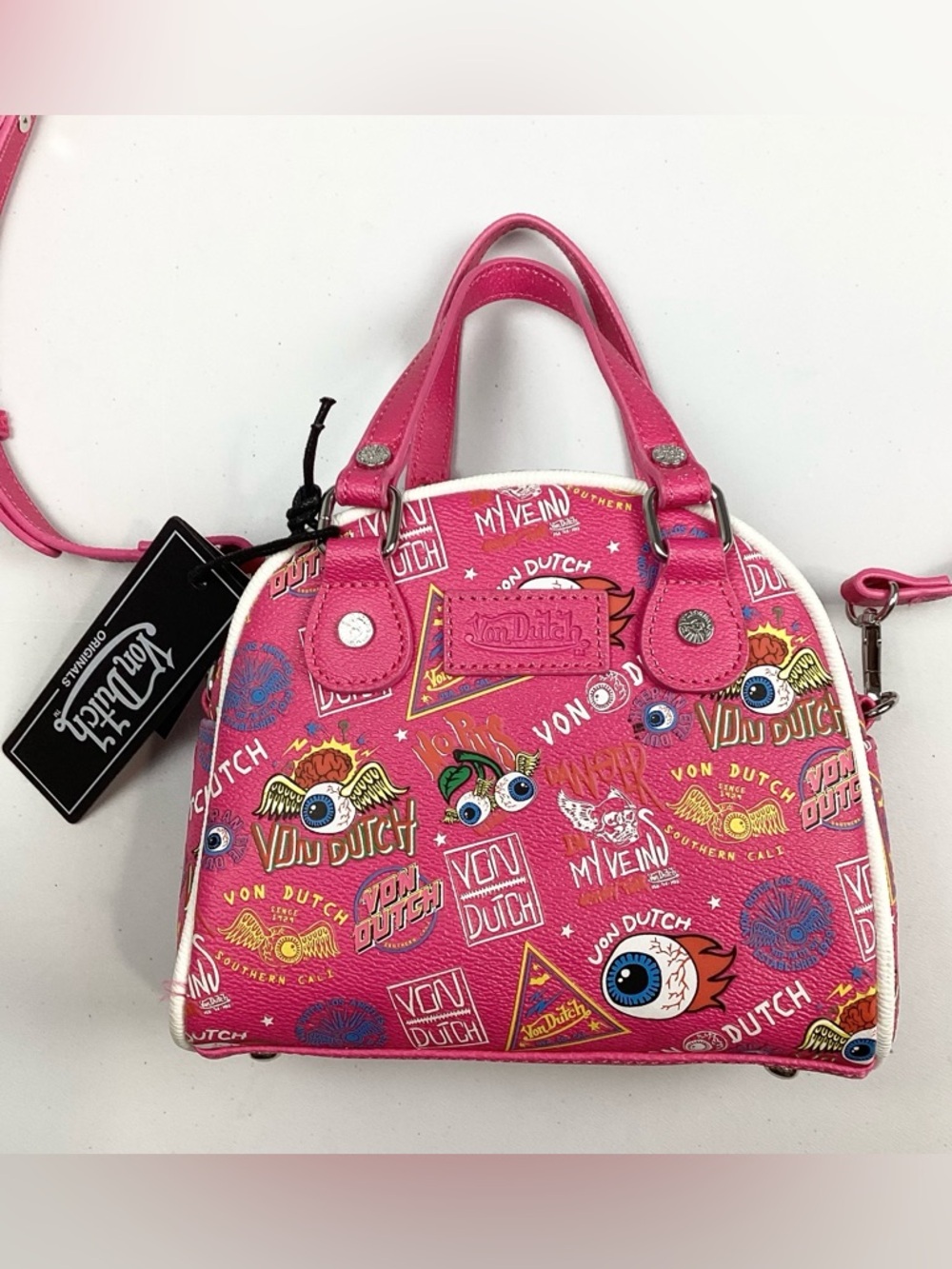 Von Dutch Hot Pink Jax Graphic Bowling Bag Hand Bag Crossbody NEW! Retail $149